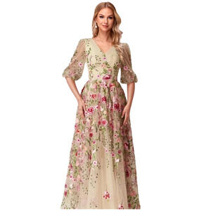AW Breezy Dress Tulle Ankle Length Floral Embroidered Dress Sz 10 NWT #5